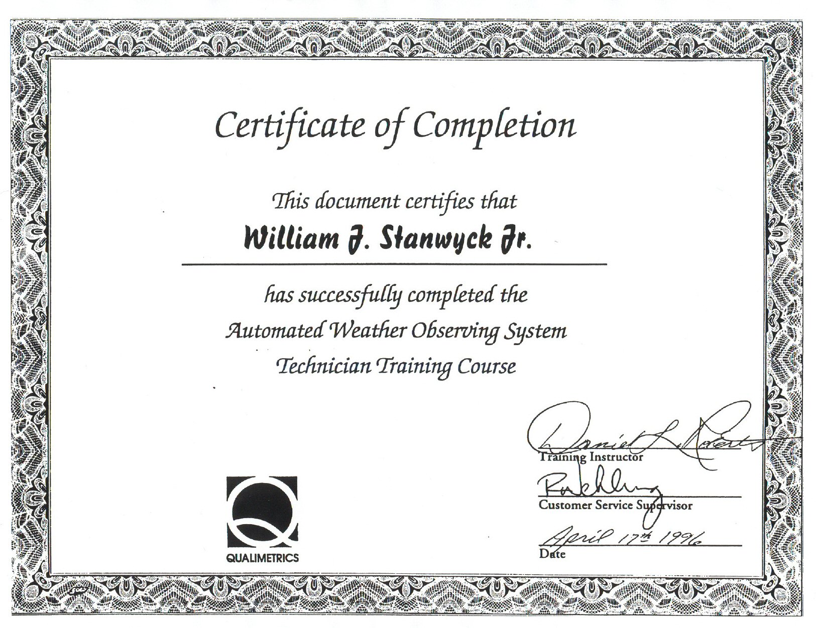 Stanwyck Avionics For Fall Protection Certification Template